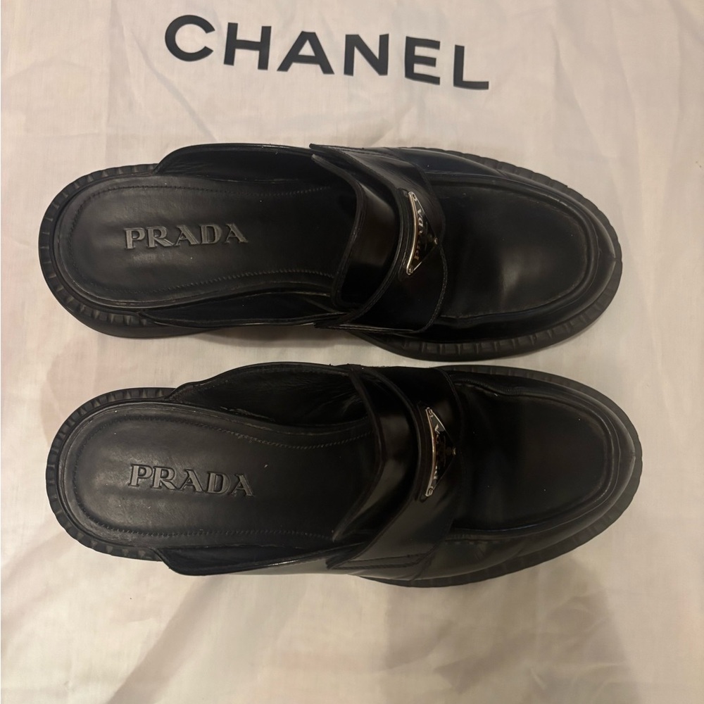 Prada Black Leather Slip-On Loafers - Picture 4 of 8